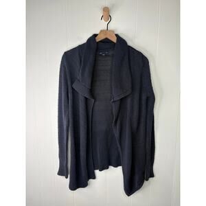 Gap Rib Knit Drape Collar Open Front Cardigan Sweater Small Navy Blue